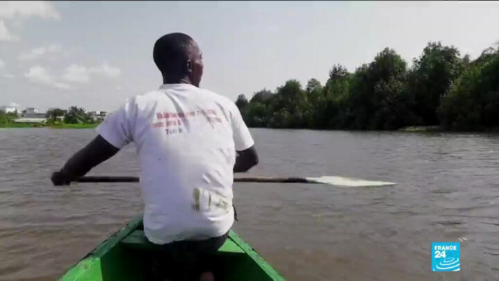 François Dikoume, president of the Matanda Ecotour associating on the Wouri River in Douala, Cameroon. The association has been collecting plastic waste from the river.
